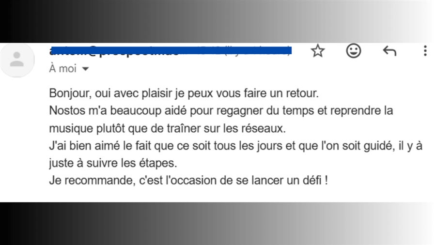 Témoignage original d’un participant, retour reçu par email.